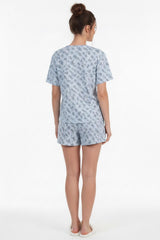 Korte Mouw Pyjama Set Met Comicprint — Blauw