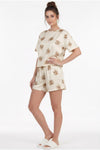 Korte Mouw Pyjama Set Met Comicprint — Beige