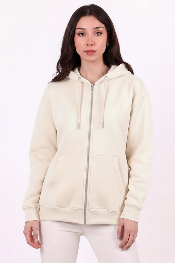 Oversized Hoodie Met Rits — Stone
