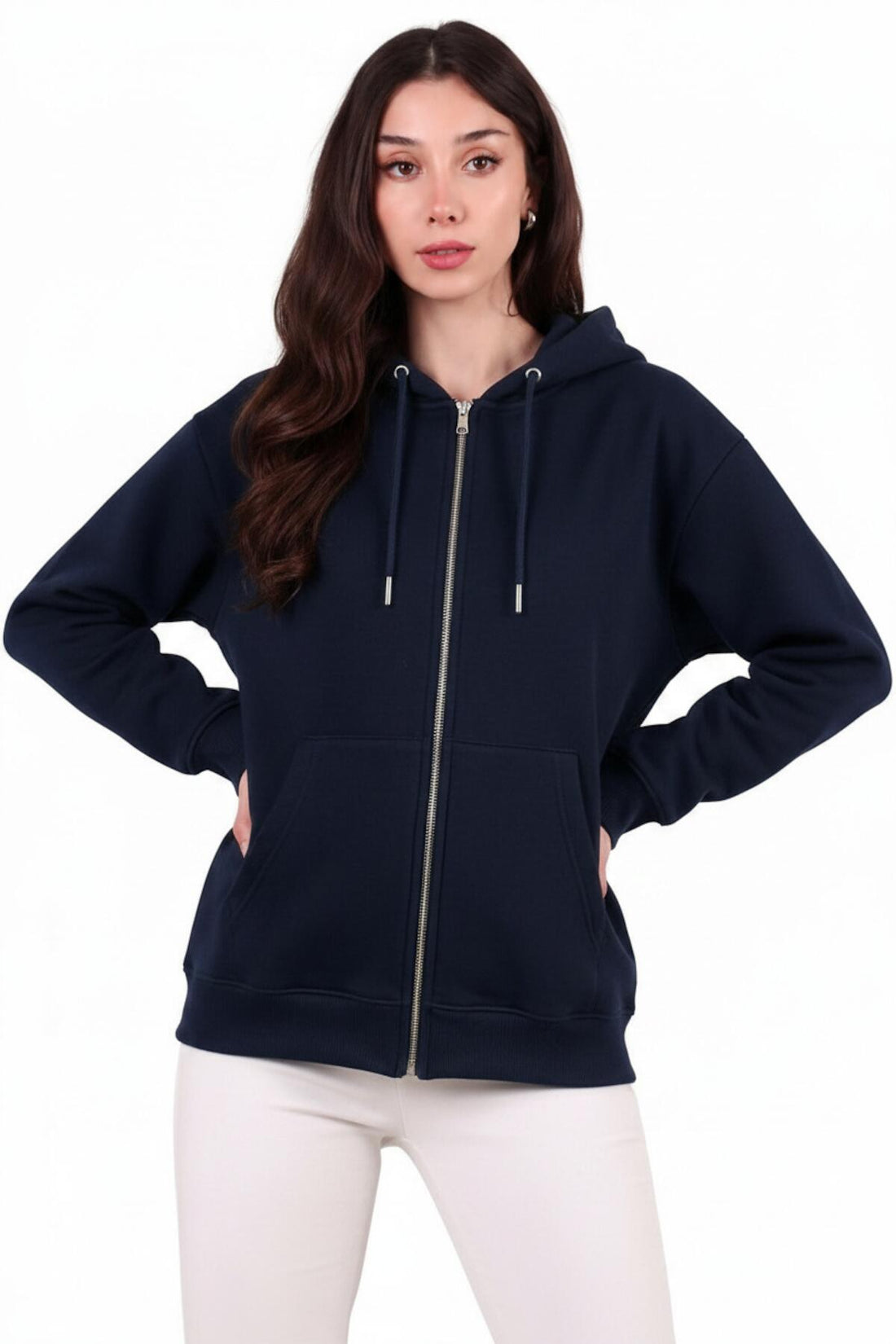 Oversized Zip - Up Hoodie In Navy