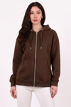 Oversized Capuchonvest Met Ritssluiting, Bruin