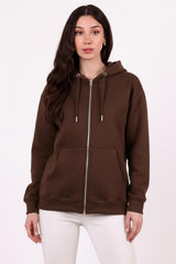 Oversized Capuchonvest Met Ritssluiting, Bruin