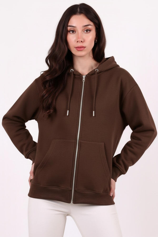 Oversized Capuchonvest Met Ritssluiting, Bruin