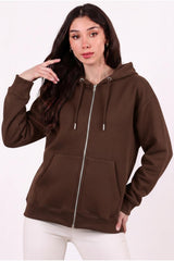Oversized Capuchonvest Met Ritssluiting, Bruin