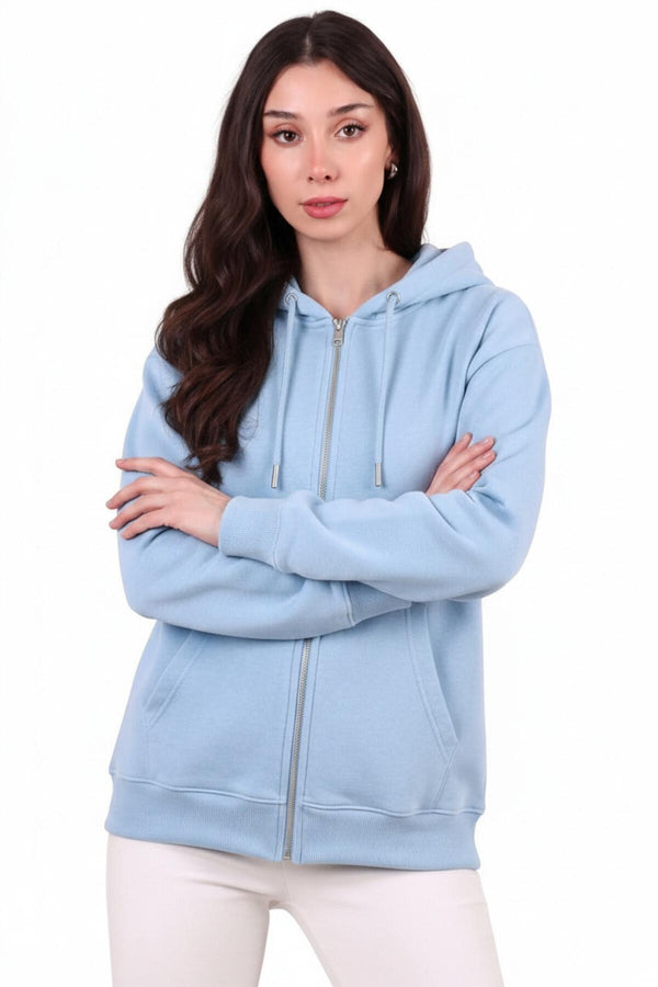 Oversized Capuchonvest Met Ritssluiting, Blauw