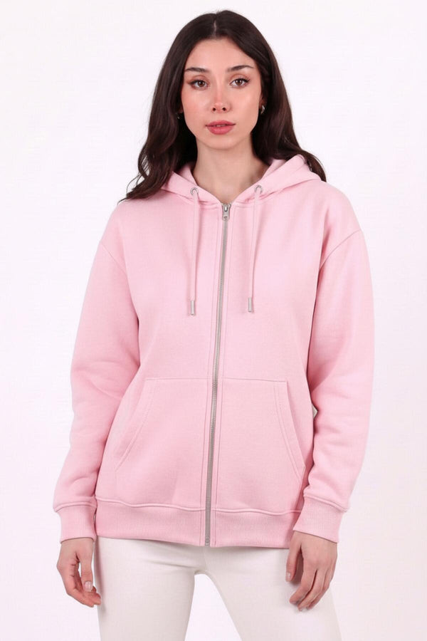 3 - Fädiges Oversize - Kapuzen - Sweatshirt Mit Reißverschluss – Rosa