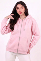 3 - Draads Oversized Capuchonsweat Met Rits – Roze
