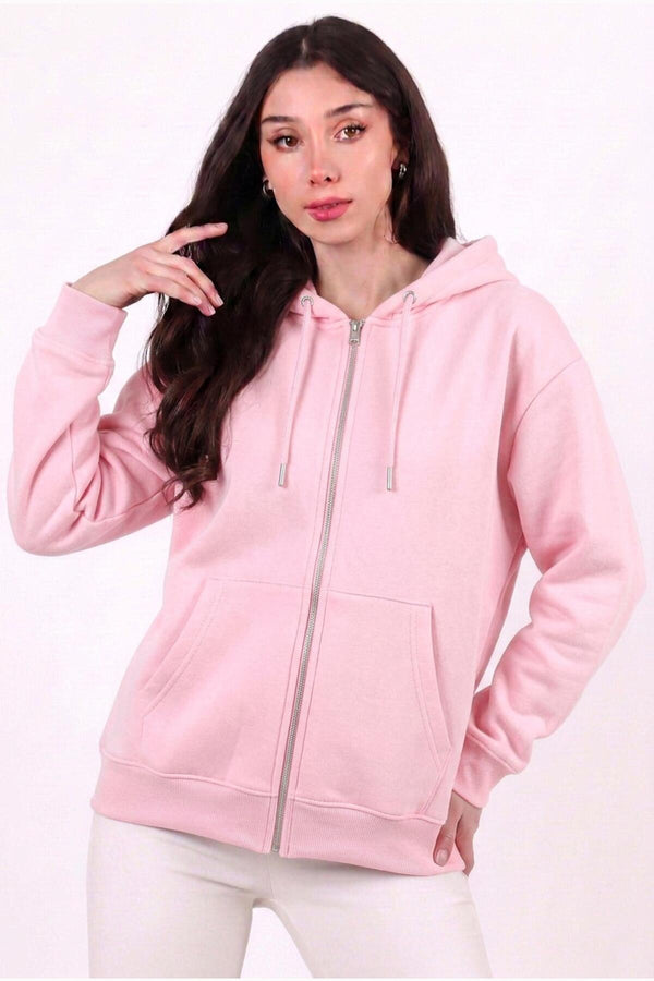 3 - Fädiges Oversize - Kapuzen - Sweatshirt Mit Reißverschluss – Rosa