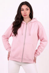 3 - Draads Oversized Capuchonsweat Met Rits – Roze