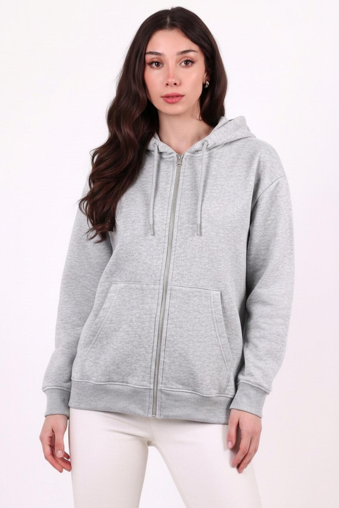 3 - Draads Oversized Capuchonsweat Met Rits – Grijs