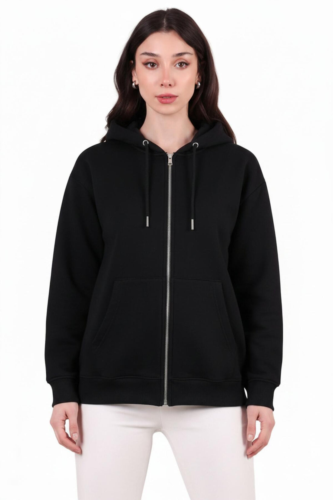 3 - Draads Oversized Capuchonsweat Met Rits – Zwart