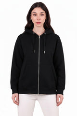 3 - Draads Oversized Capuchonsweat Met Rits – Zwart