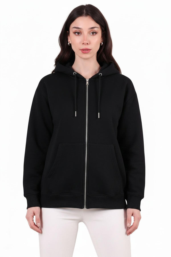 3 - Draads Oversized Capuchonsweat Met Rits – Zwart