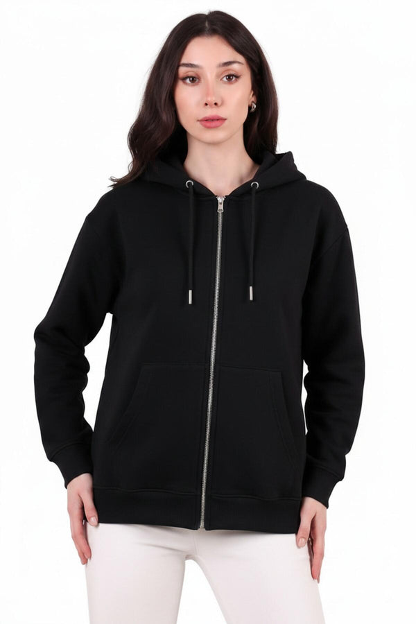 3 - Draads Oversized Capuchonsweat Met Rits – Zwart