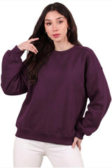 Dames Drie - Draads Kort Sweatshirt Met Ronde Hals, Pruim