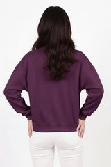 Dames Drie - Draads Kort Sweatshirt Met Ronde Hals, Pruim