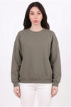 Dames 3‑Draads Korte Crewneck - Sweatshirt, Khaki