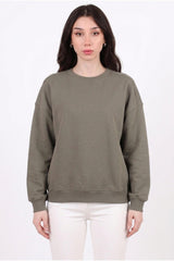 Dames 3‑Draads Korte Crewneck - Sweatshirt, Khaki