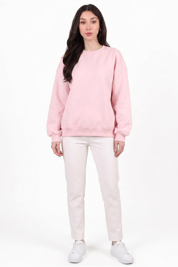 Damen 3‑Fädiges Kurzes Sweatshirt Mit Rundhalsausschnitt, Rosa