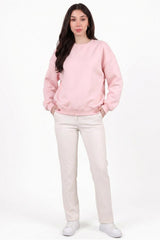 Dames 3‑Draads Korte Crewneck - Sweatshirt, Roze