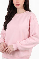 Dames 3‑Draads Korte Crewneck - Sweatshirt, Roze