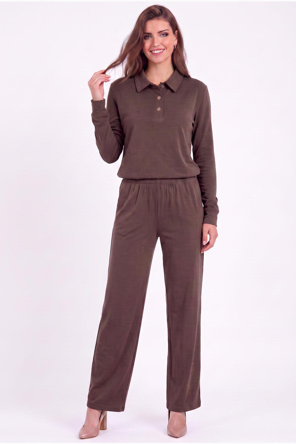 Piqué Poloshirt En Losse Broekset — Bruin