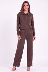 Piqué Poloshirt En Losse Broekset — Bruin