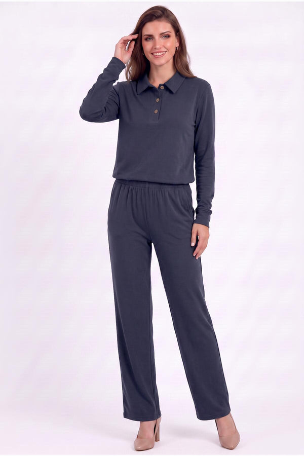 Piqué - Set Met Polokraag En Knopen — Marineblauw