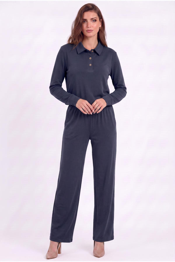 Piqué - Set Met Polokraag En Knopen — Marineblauw