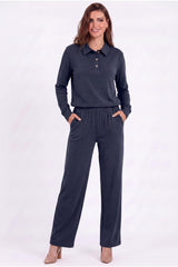 Piqué - Set Met Polokraag En Knopen — Marineblauw