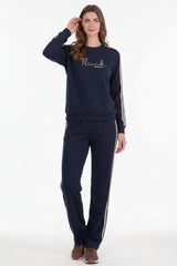Geborduurd Trainingspak Met Strepen, Lange Mouwen - Marineblauw