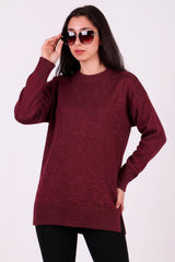 Aufgeraute Strick­tunika Mit Rundhalsausschnitt — Bordeaux