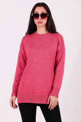 Brushed Crew - Neck Tunic Sweater — Pink