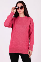 Brushed Crew - Neck Tunic Sweater — Pink