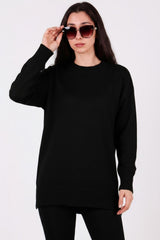 Brushed Crew - Neck Tunic Sweater — Black