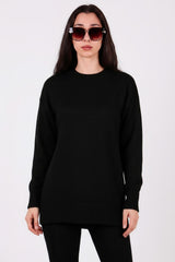 Brushed Crew - Neck Tunic Sweater — Black