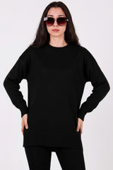 Brushed Crew - Neck Tunic Sweater — Black