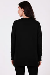 Brushed Crew - Neck Tunic Sweater — Black
