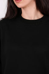 Brushed Crew - Neck Tunic Sweater — Black