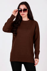Brushed Crew - Neck Knit Sweater — Brown