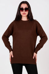 Brushed Crew - Neck Knit Sweater — Brown
