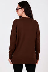 Brushed Crew - Neck Knit Sweater — Brown