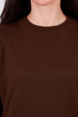 Brushed Crew - Neck Knit Sweater — Brown