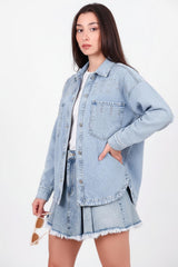 Denimjas Met Verticale Stenenversiering