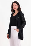Geborduurde Oversized Denimjas Met Pailletten, Zwart