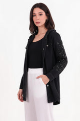 Geborduurde Oversized Denimjas Met Pailletten, Zwart
