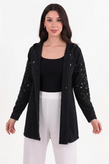 Geborduurde Oversized Denimjas Met Pailletten, Zwart