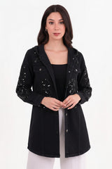 Geborduurde Oversized Denimjas Met Pailletten, Zwart