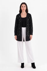 Geborduurde Oversized Denimjas Met Pailletten, Zwart