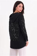 Geborduurde Oversized Denimjas Met Pailletten, Zwart